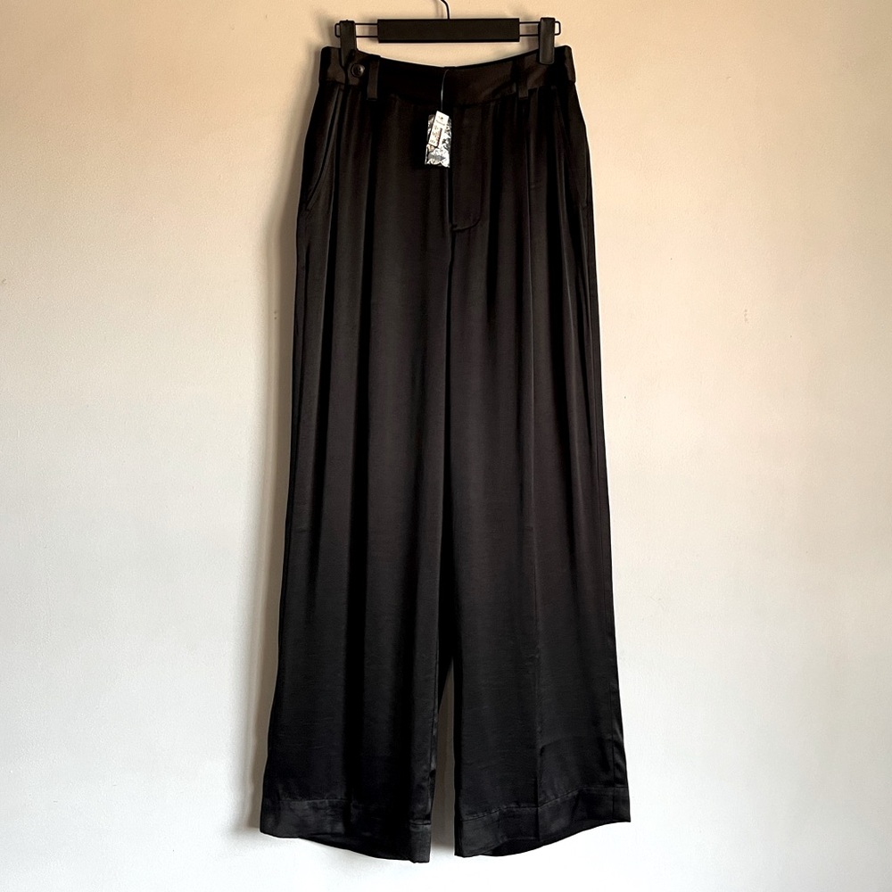 NEW Madewell The Harlow Wide Leg Pant in Satin Size 00 True Black $108 Sold Out - Picture 2 of 14